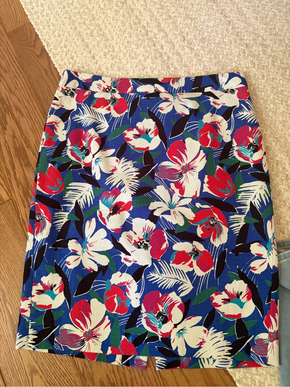 J. Crew Blue Floral Pencil Skirt with Red & White Accents